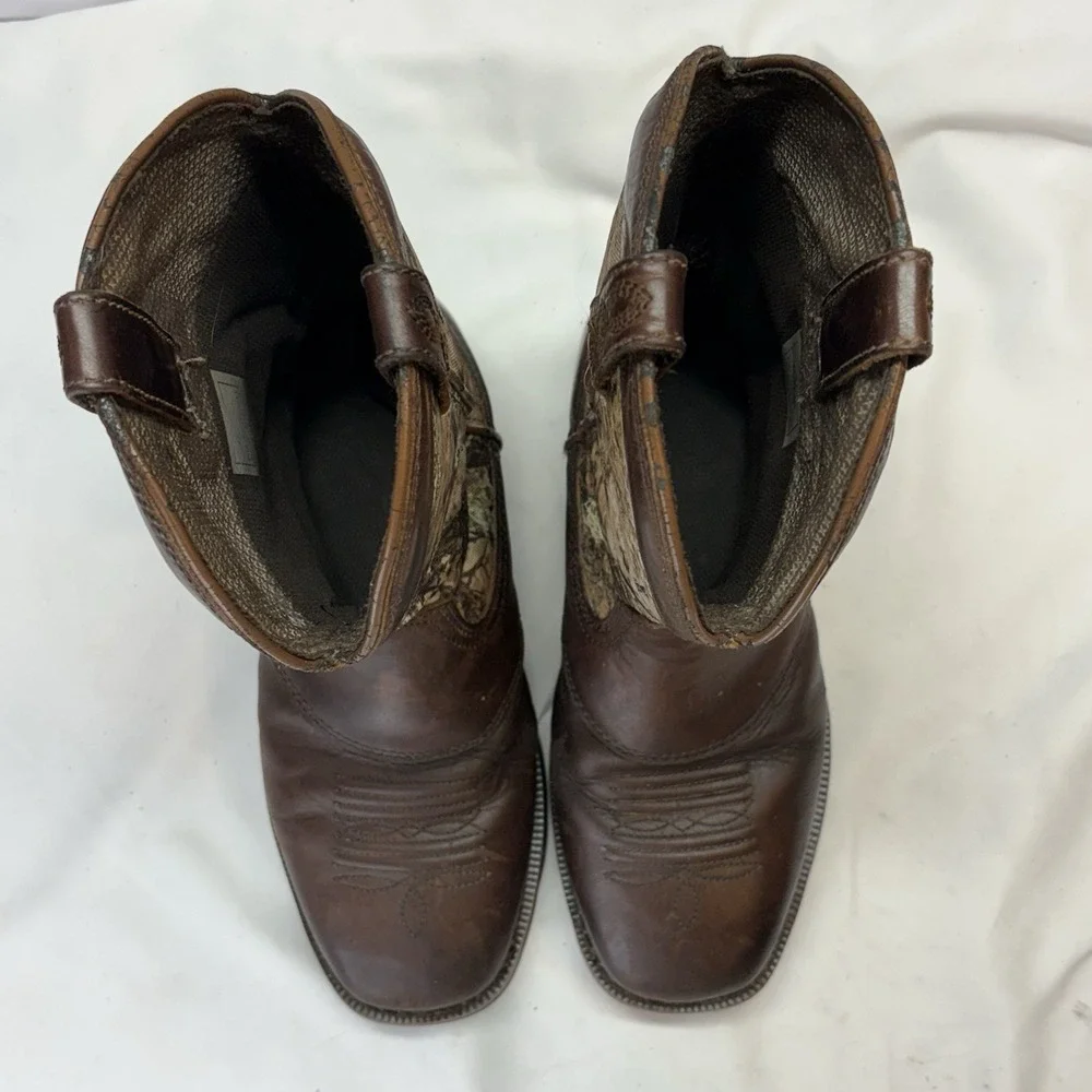 Cabela's Camo Western Work Boots Men's Size 9 D Leather Square Toe 82-5519